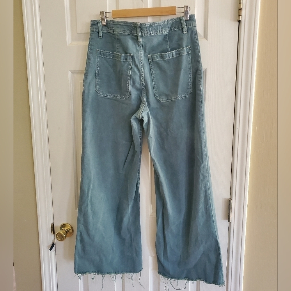 Mango Wide leg raw hem Catherin Culotte Jean In Green Size 10 - Picture 4 of 7